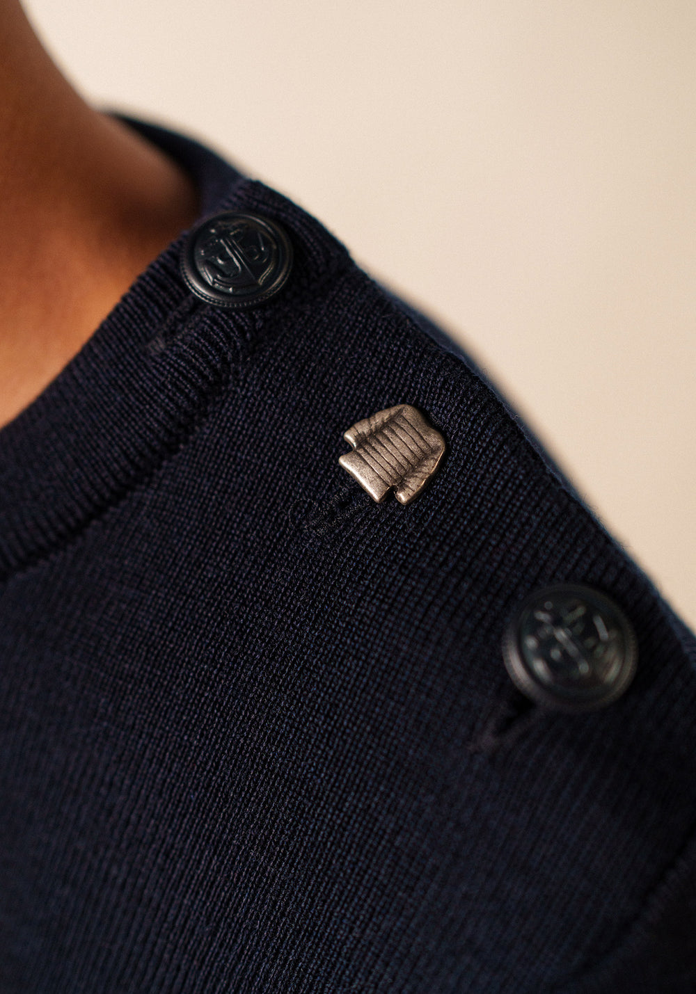 Jersey marinero de rayas Brégançon - con codos en contraste (NAVY/BLANC/TULIPE)