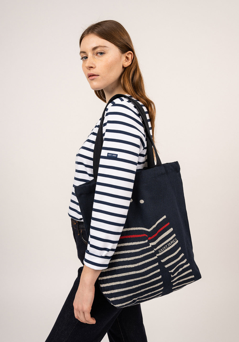Bolso tote con asas (MARINE/ECRU)