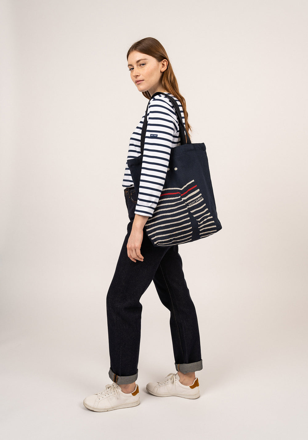 Bolso tote con asas (MARINE/ECRU)