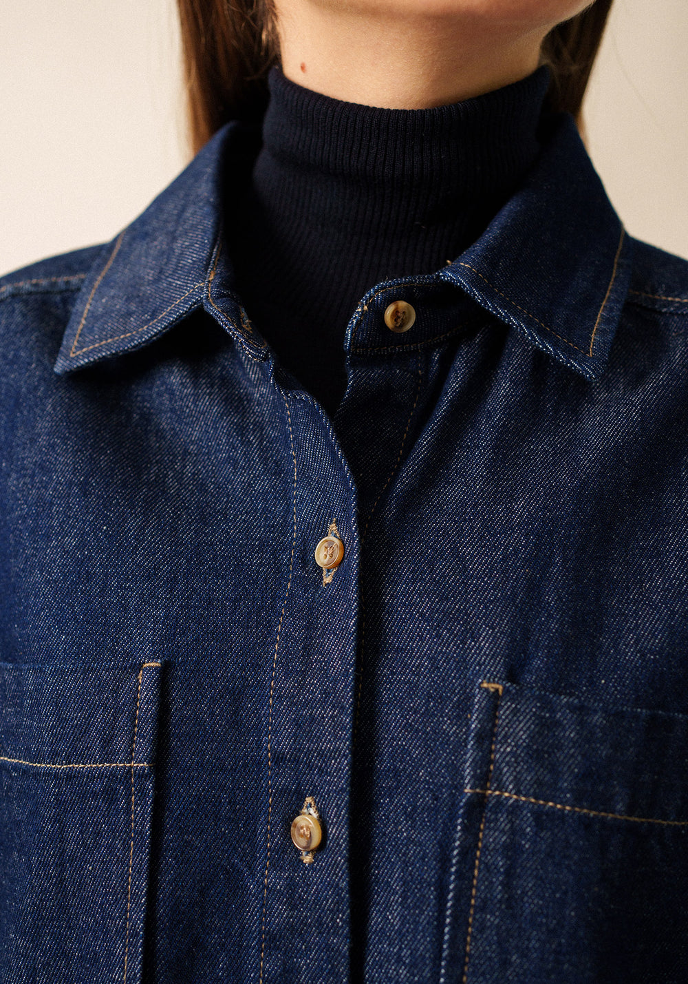 Vestido camisero vaquero Roxane - con costuras en contraste (JEAN)