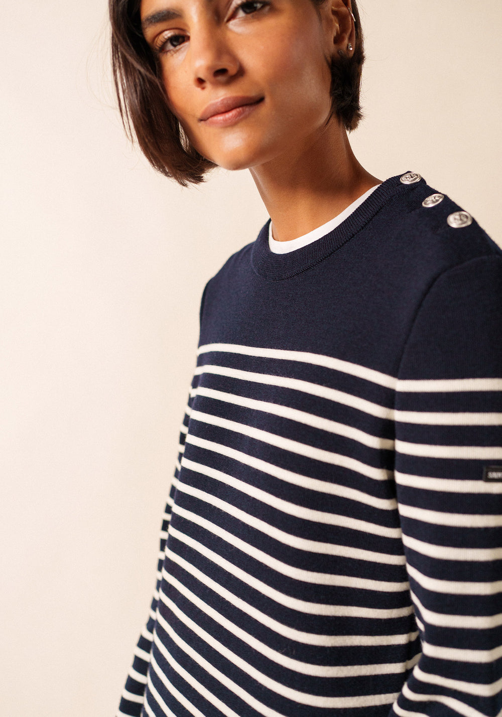 Vestido largo de punto Marée - a rayas, en lana (NAVY/ECUME)