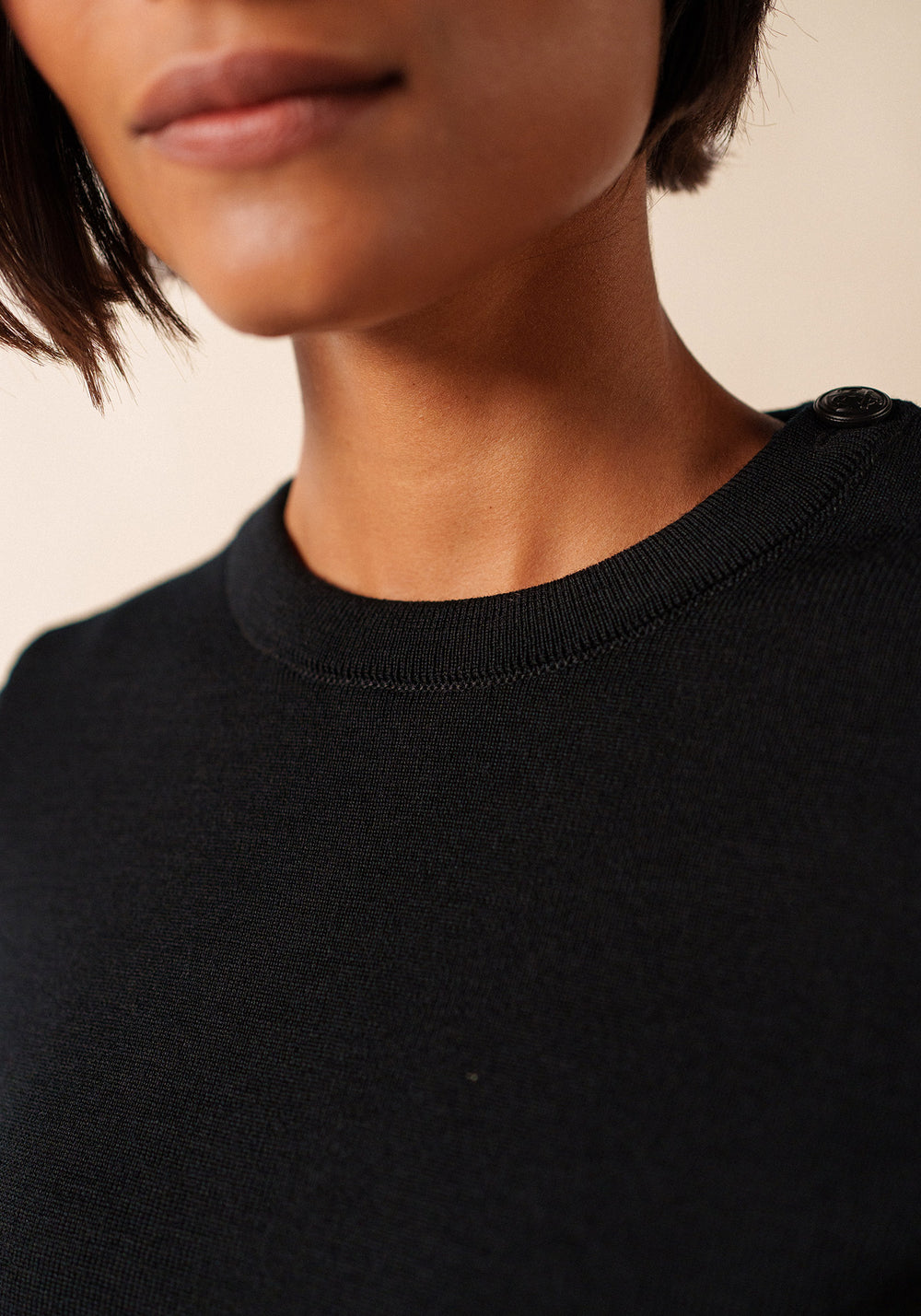 Jersey Bregançon marinero liso - coderas a rayas, de lana (NOIR)