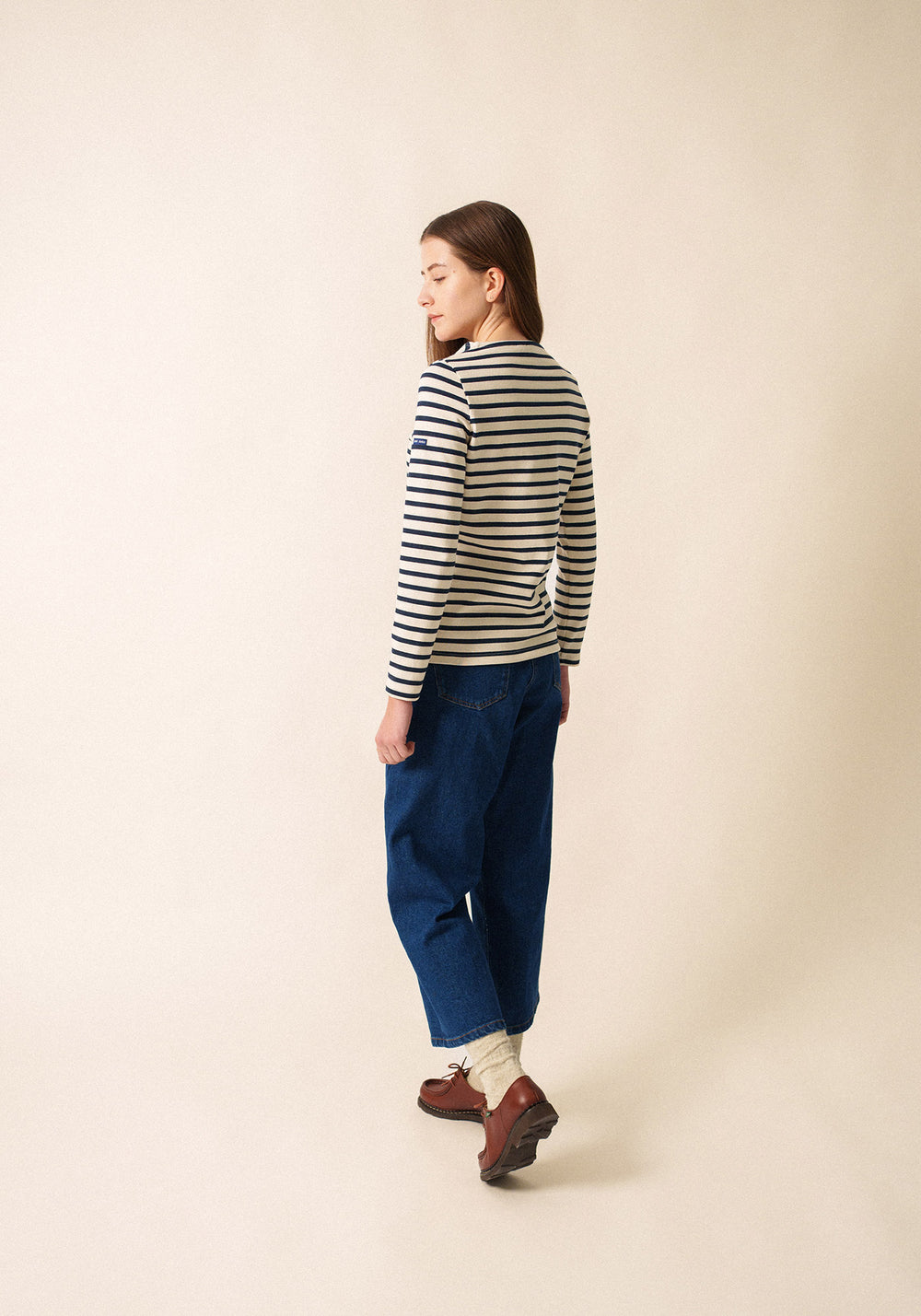 Camisa bretona Mérid'amour (ECRU/MARINE/TULIPE)