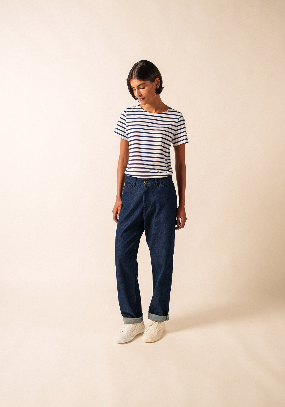 Camisa bretona Etrille (NEIGE/MARINE)