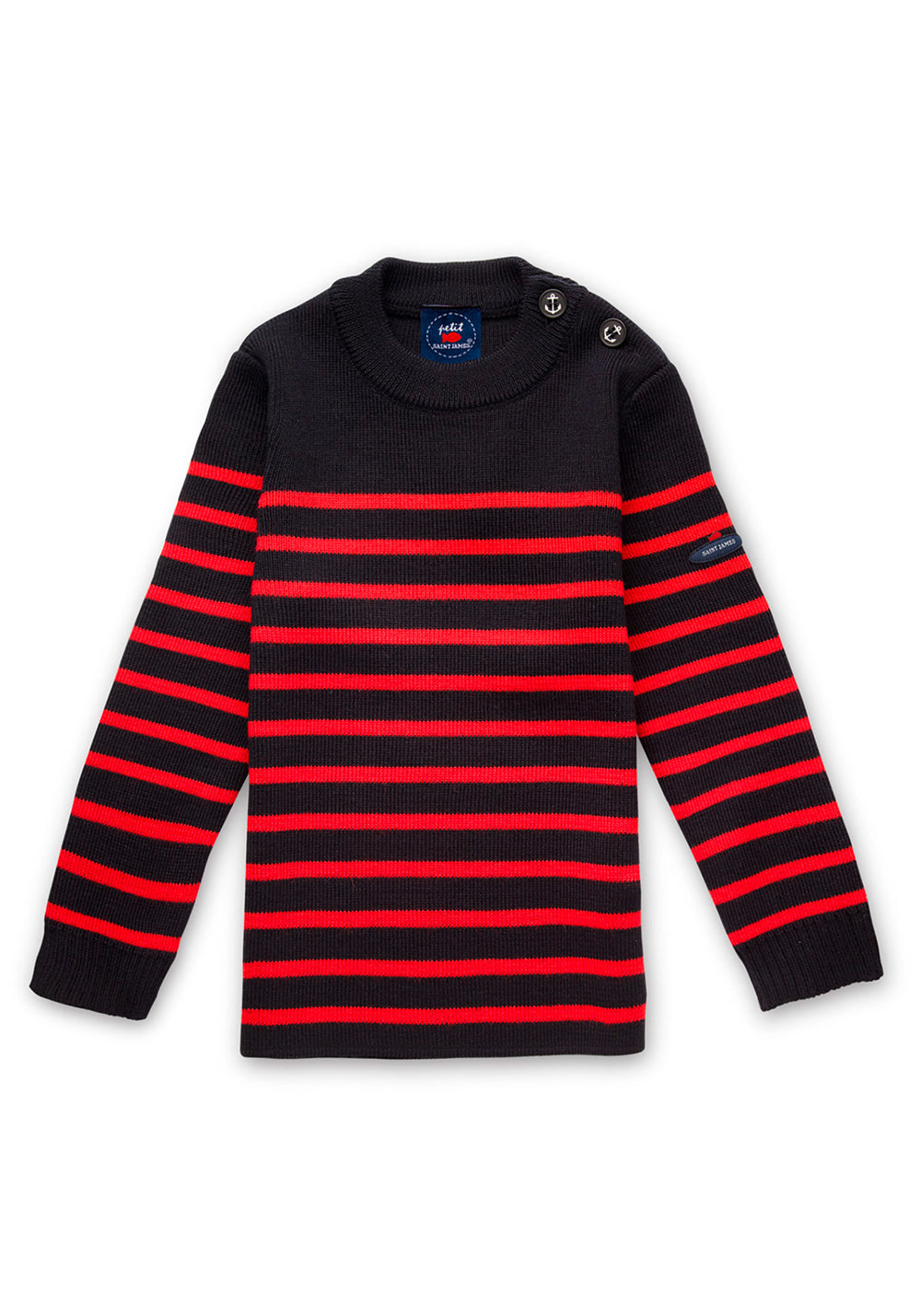Jersey marinero de rayas Moussaillon para niños - en mezcla de lana (NAVY/ROUGE)