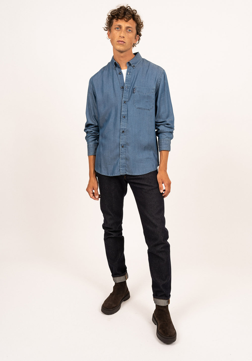Camisa de manga larga Frederic - regular fit, en chambray (CHAMBRAY)