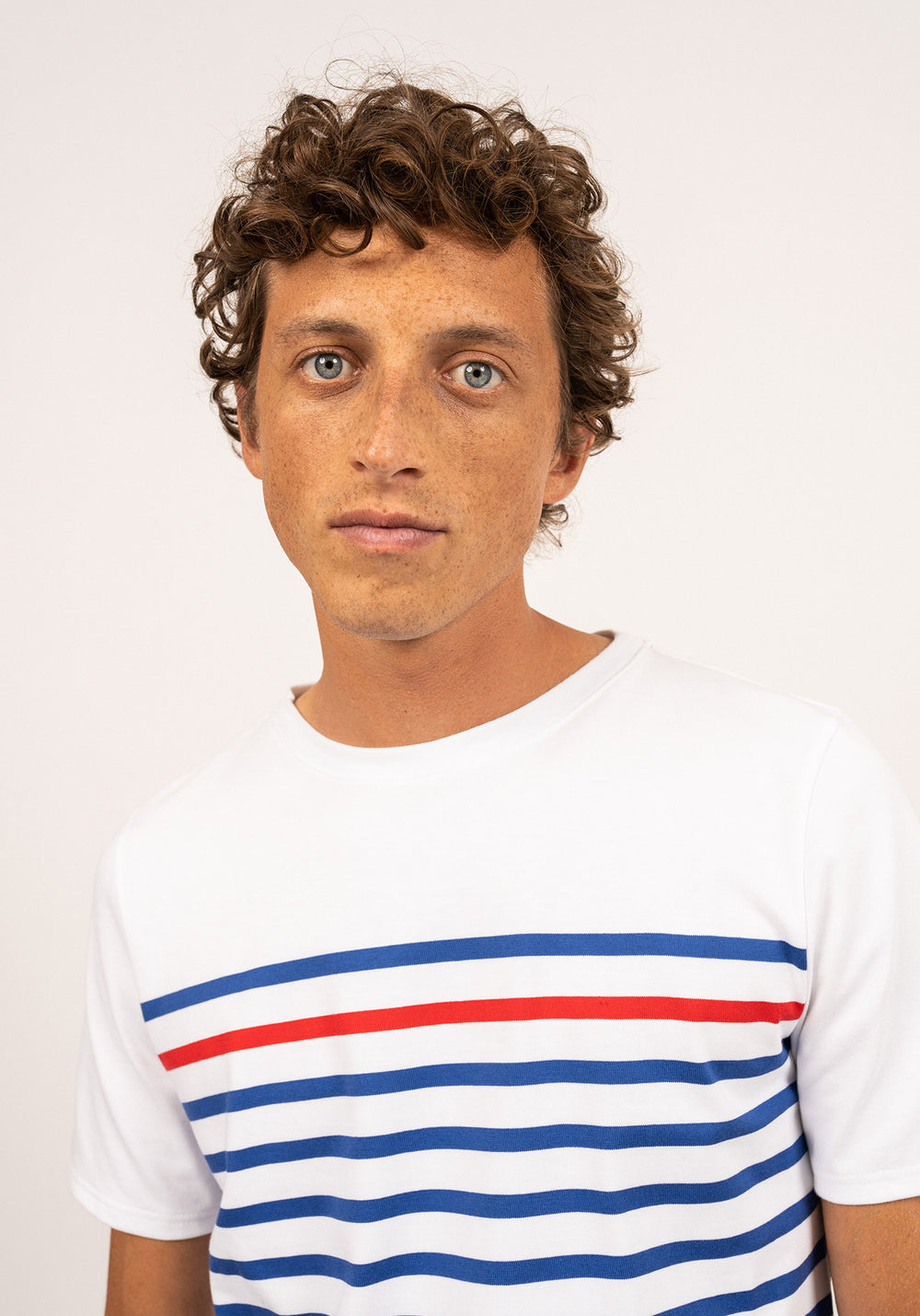 Camisa marinera de manga corta - raya colocada, en algodón (NEIGE/GITANE/TULIPE)