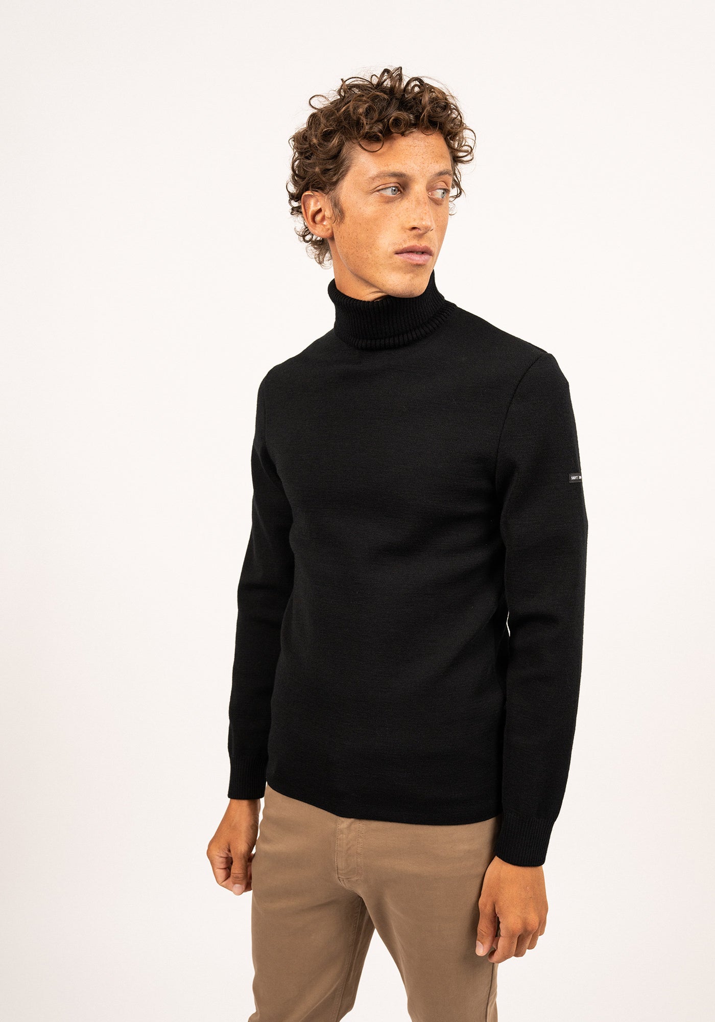 Jersey de cuello alto Bretagne - liso, de lana (NOIR)