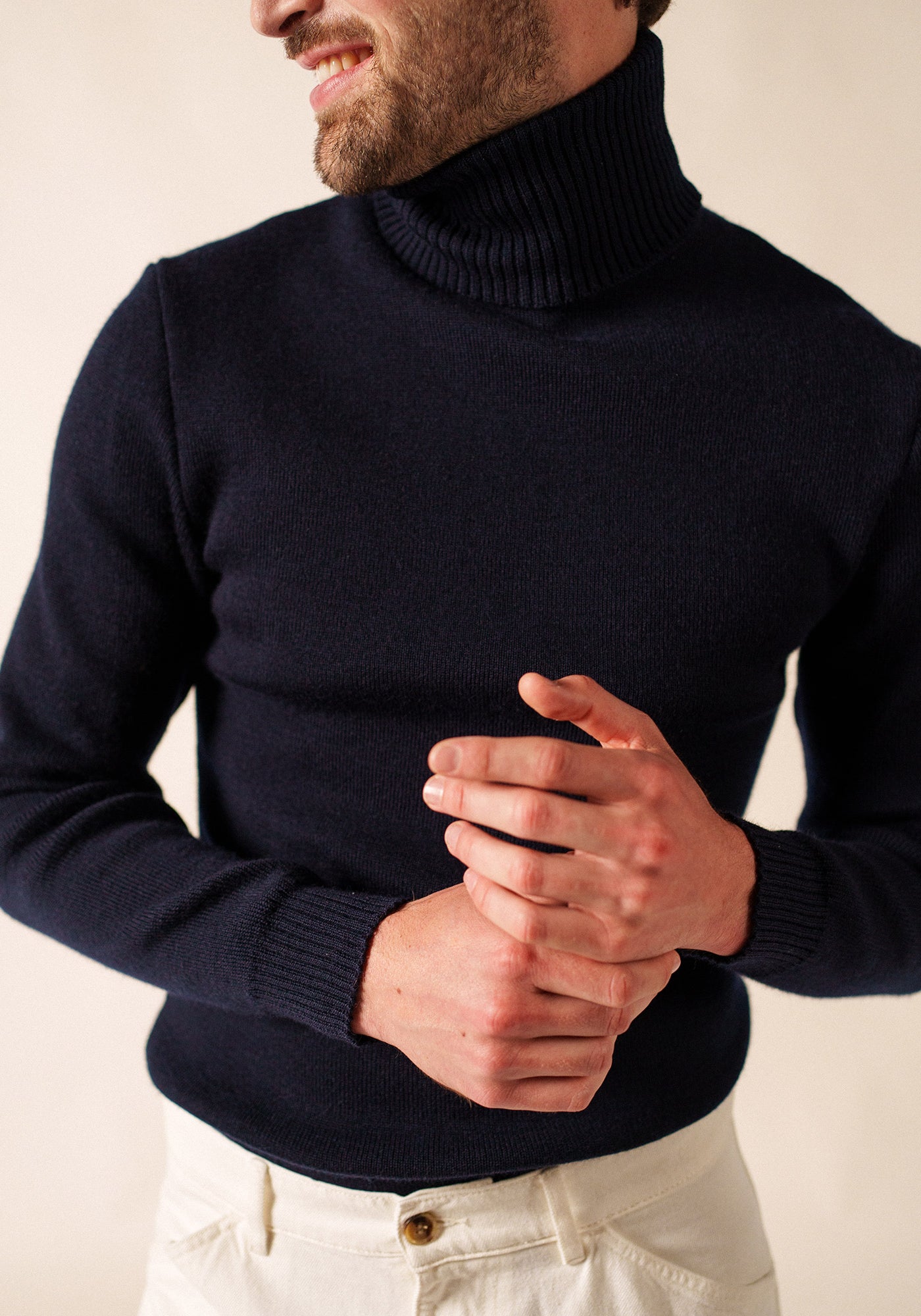 Jersey marinero de cuello alto - en pura lana virgen (MARINE)
