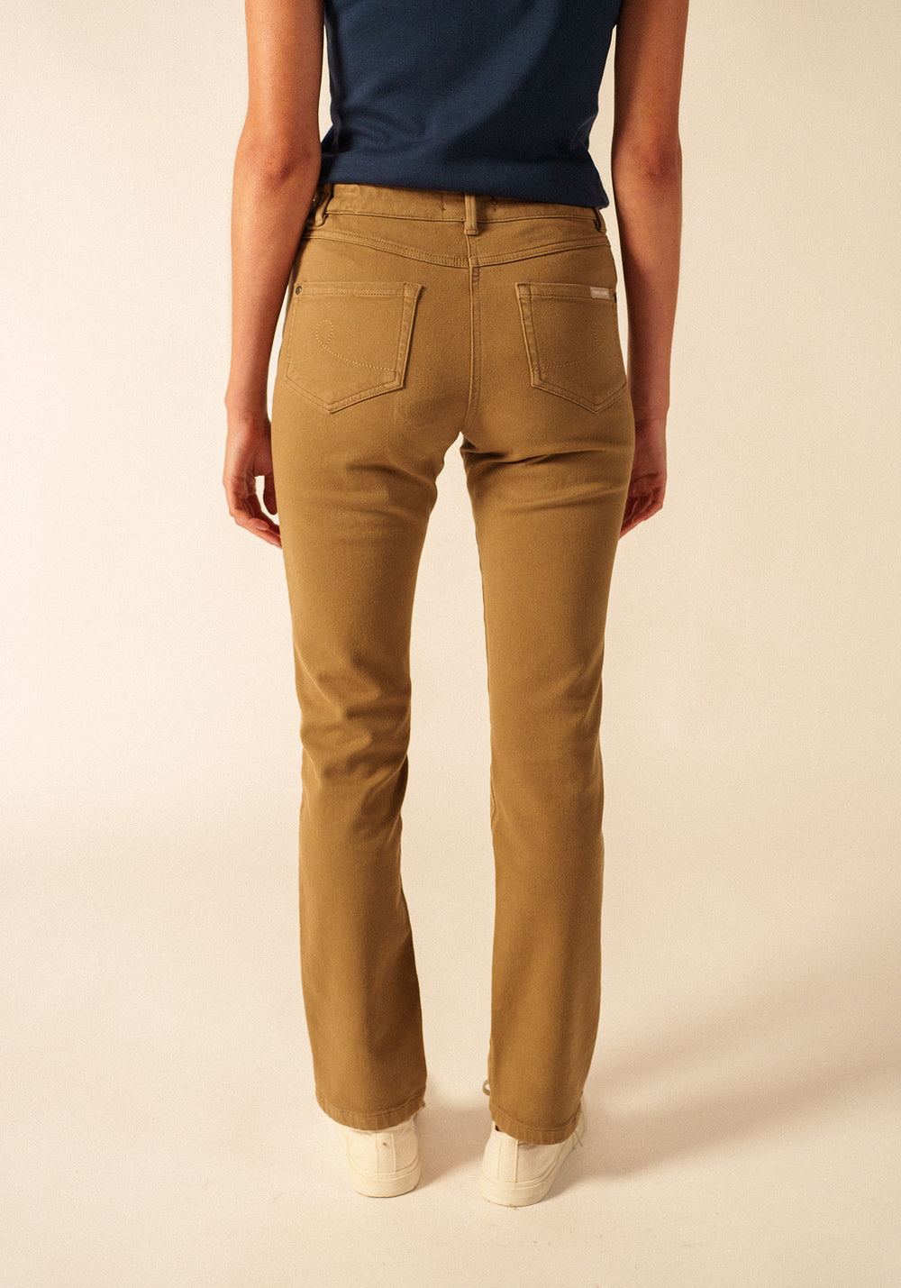 Pantalón recto Patricia - cintura elástica, de algodón stretch (BEIGE FONCE)