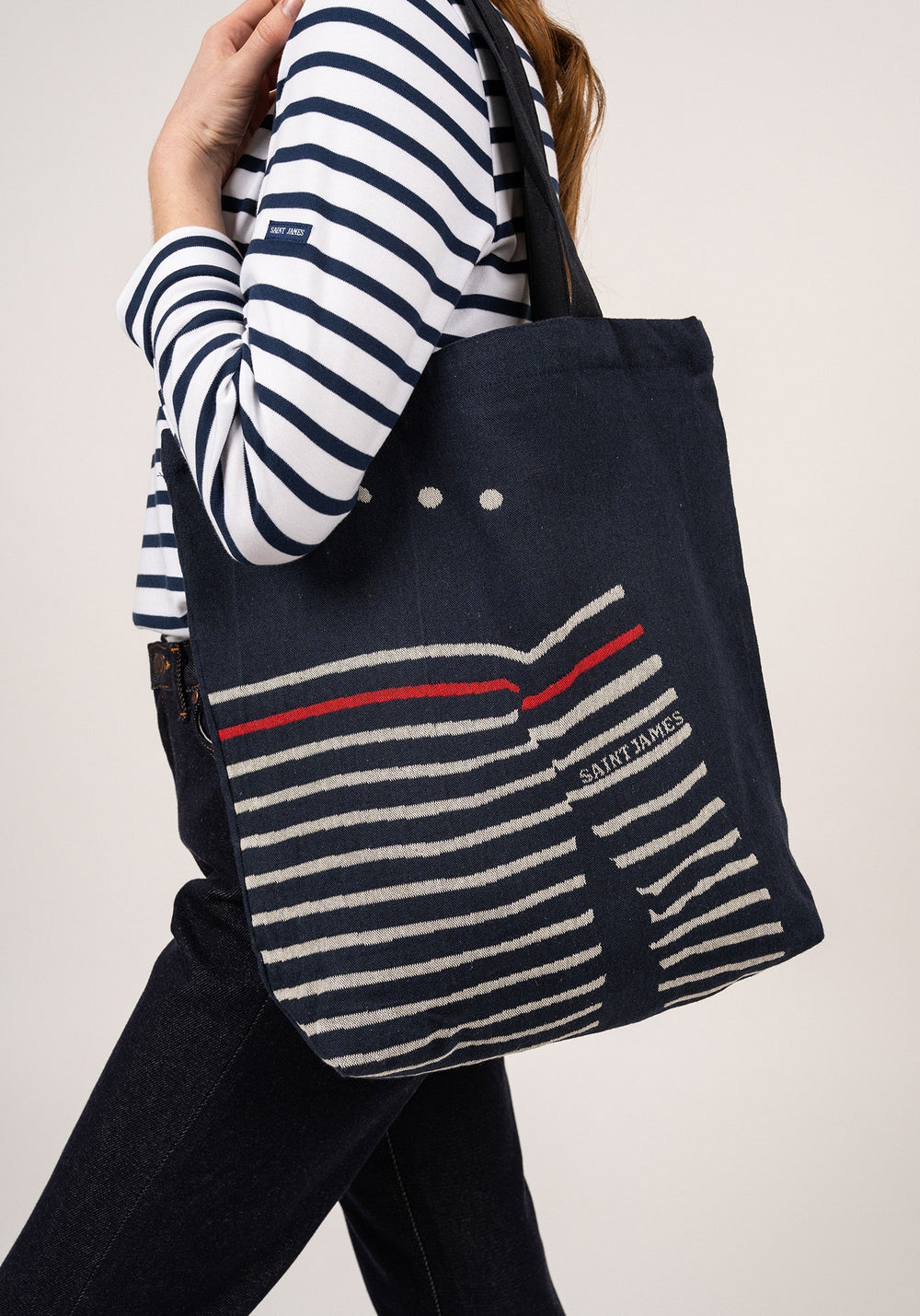 Bolso tote con asas (MARINE/ECRU)