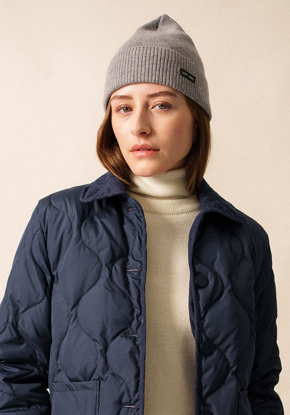 Gorro de cachemira Biriatou - liso, con solapa (GRIS CHINE)