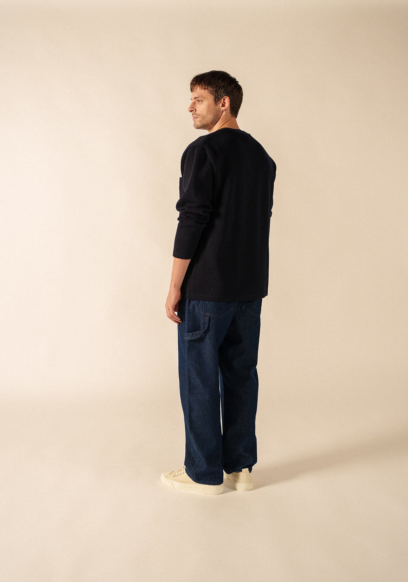 Cárdigan de lana Yachting Réédit - con insignia bordada en el pecho (NAVY)