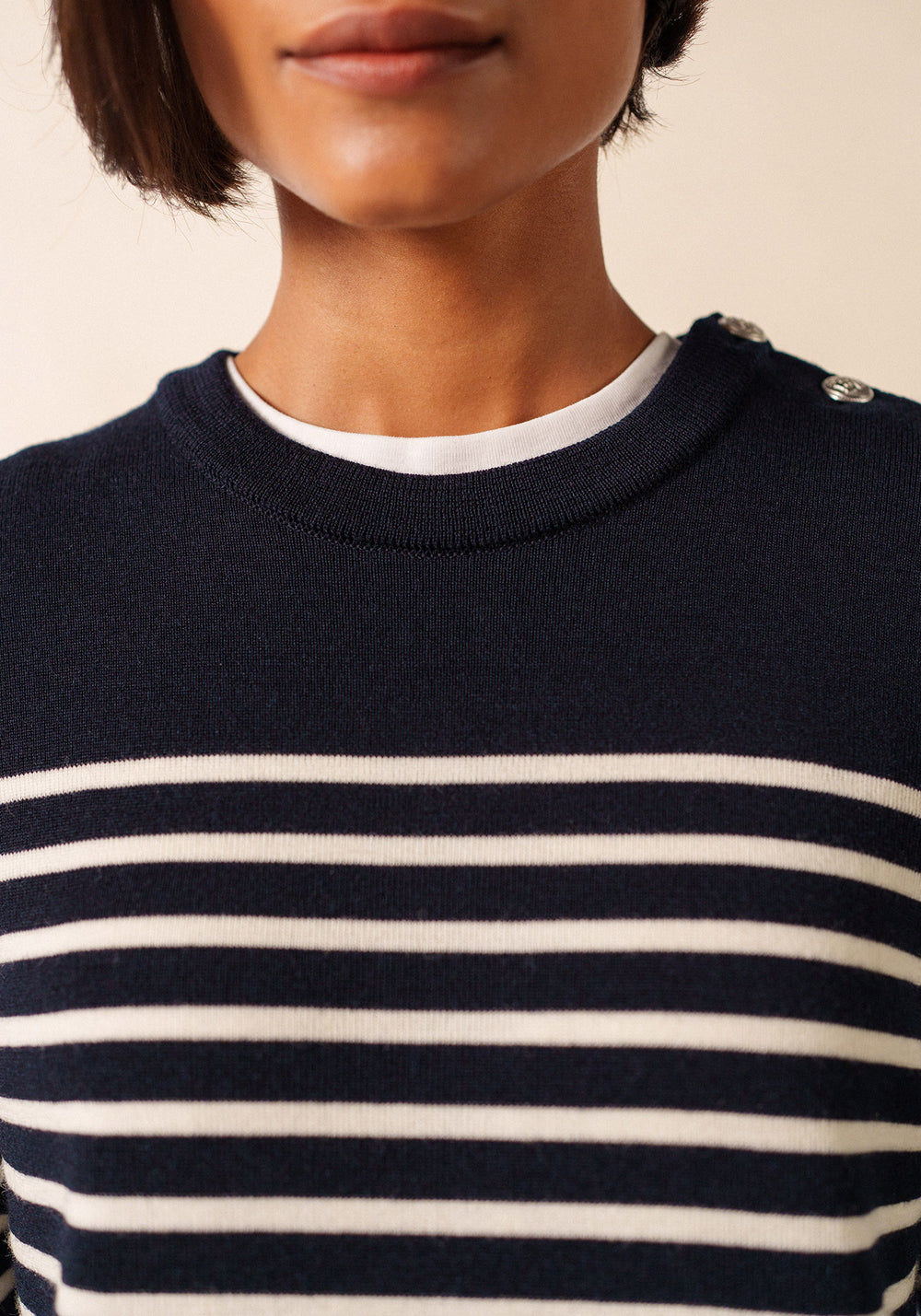 Vestido largo de punto Marée - a rayas, en lana (NAVY/ECUME)