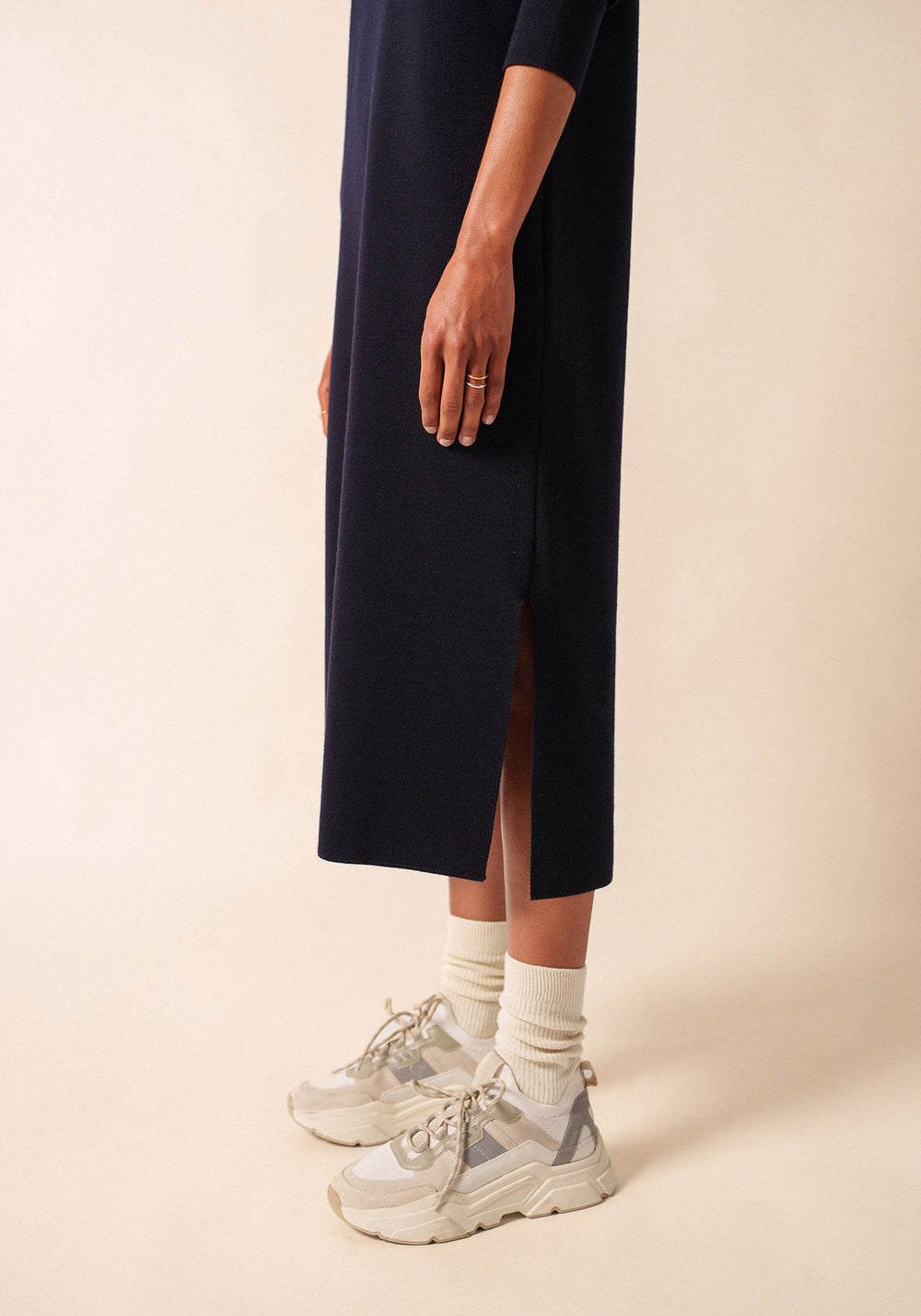 Vestido largo de punto Marée - liso, en lana (NAVY)