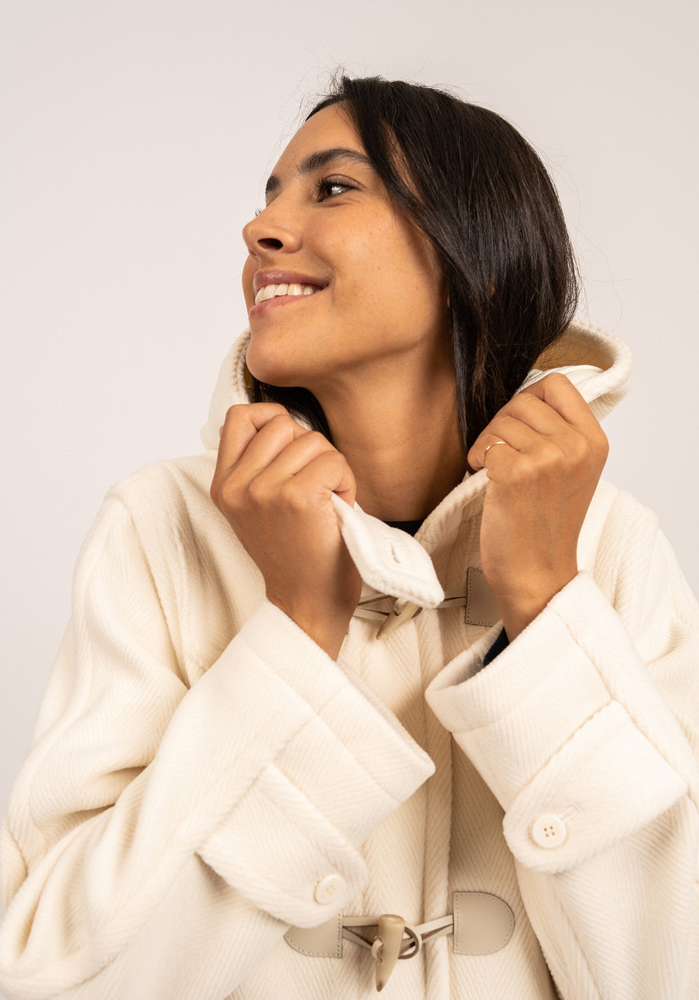 Abrigo de lana Venus clásico con diseño de espiga (BLANC D'HIVER)