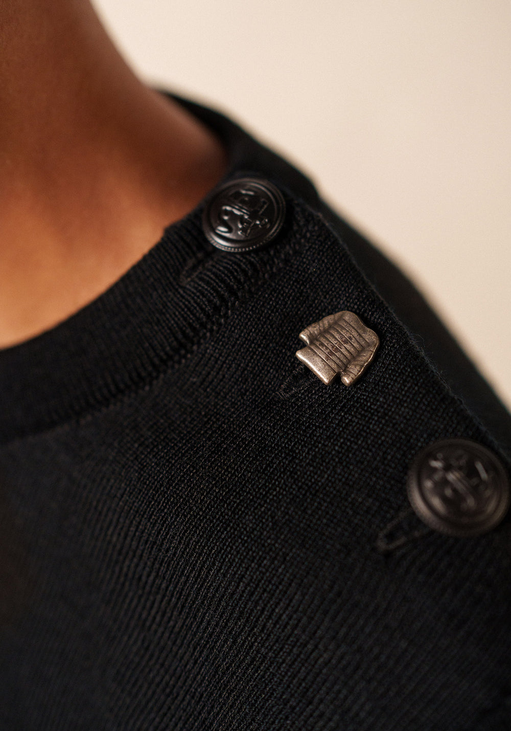 Jersey Bregançon marinero liso - coderas a rayas, de lana (NOIR)