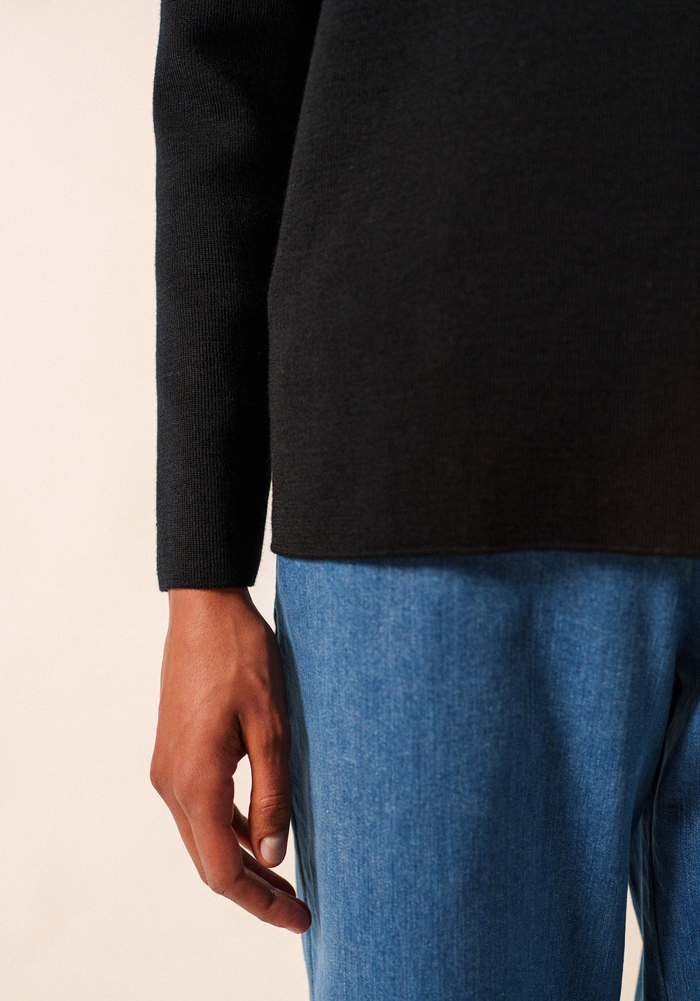 Jersey Bregançon marinero liso - coderas a rayas, de lana (NOIR)