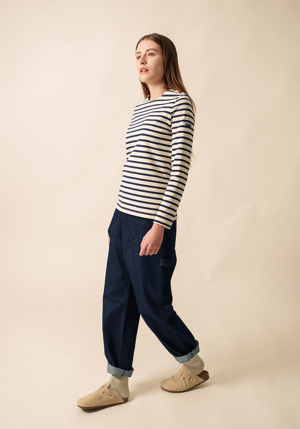 Camisa Méridame Cœur Breton (ECRU/MARINE/TULIPE)