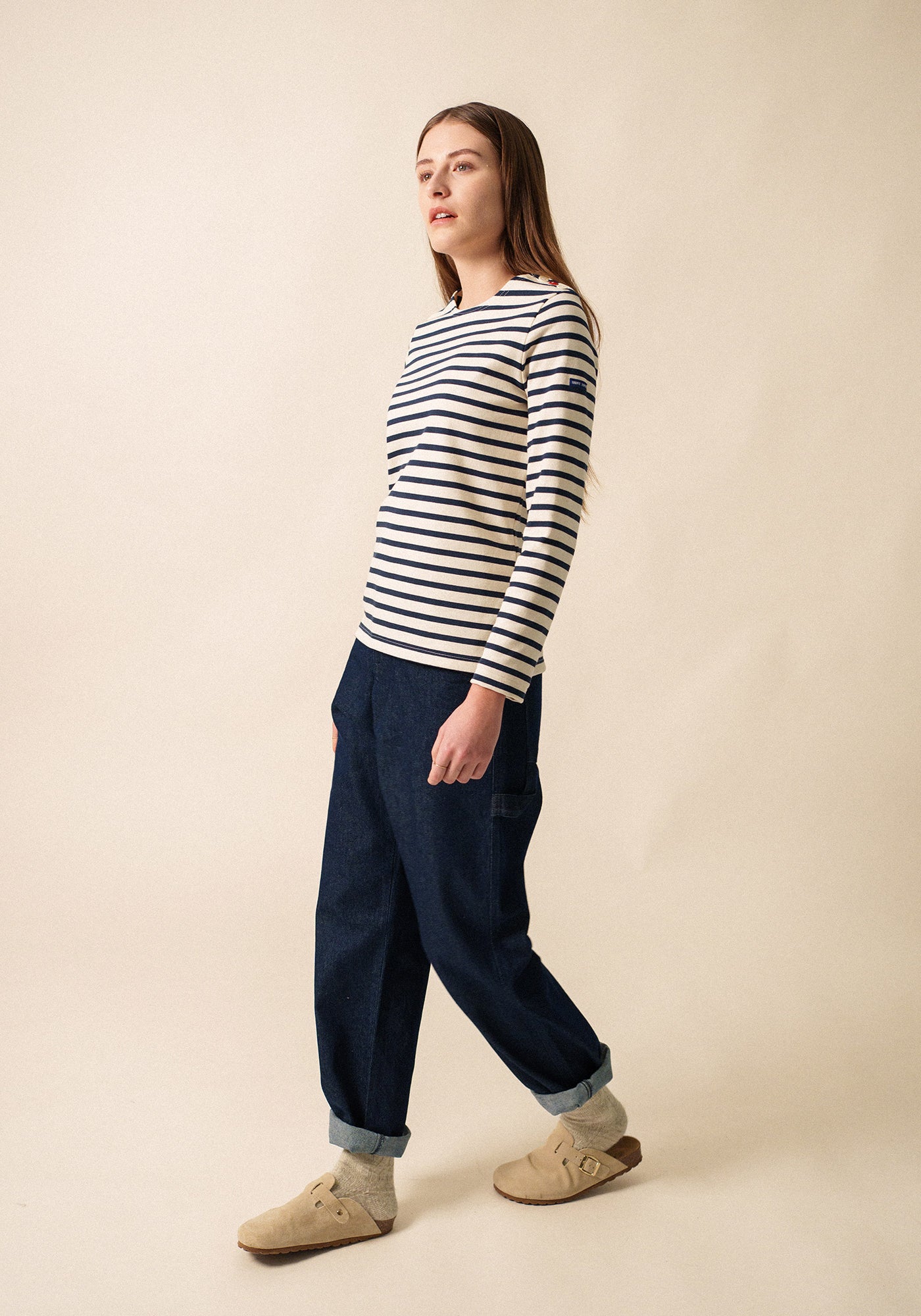 Camisa Méridame Cœur Breton (ECRU/MARINE/TULIPE)