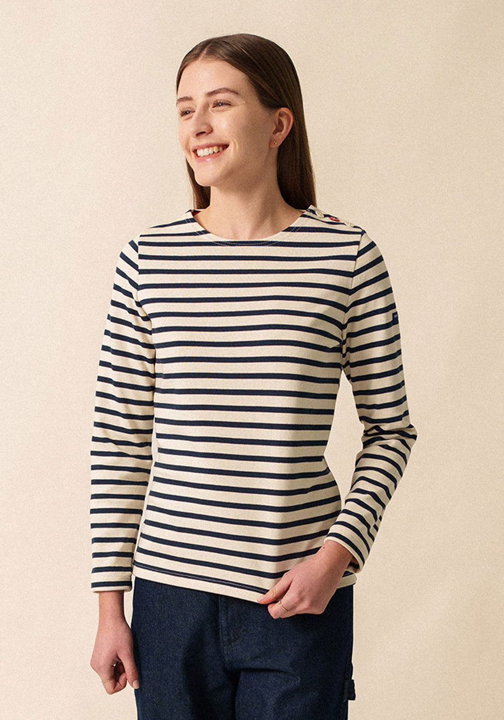 Camisa Méridame Cœur Breton (ECRU/MARINE/TULIPE)