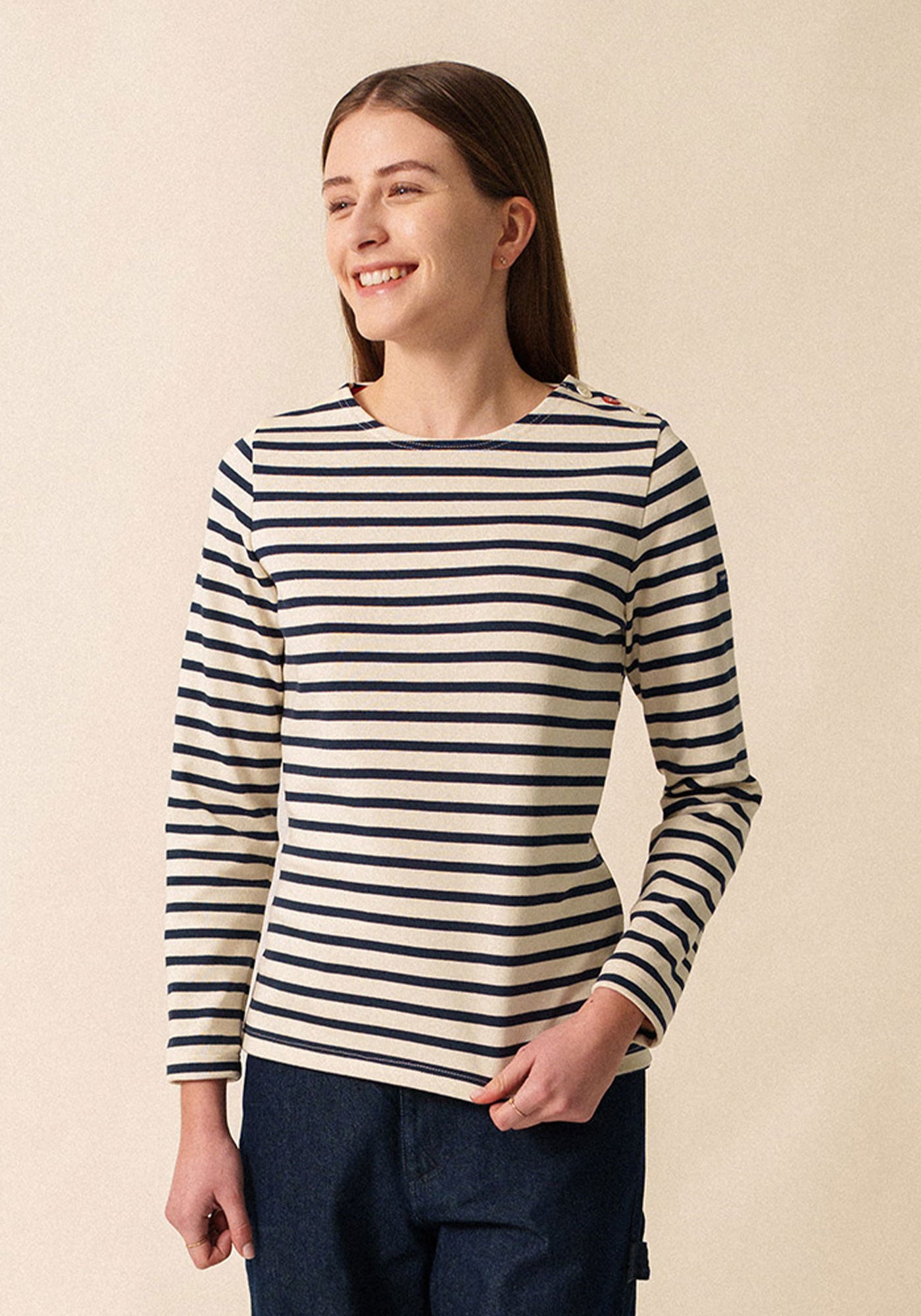 Camisa Méridame Cœur Breton (ECRU/MARINE/TULIPE)