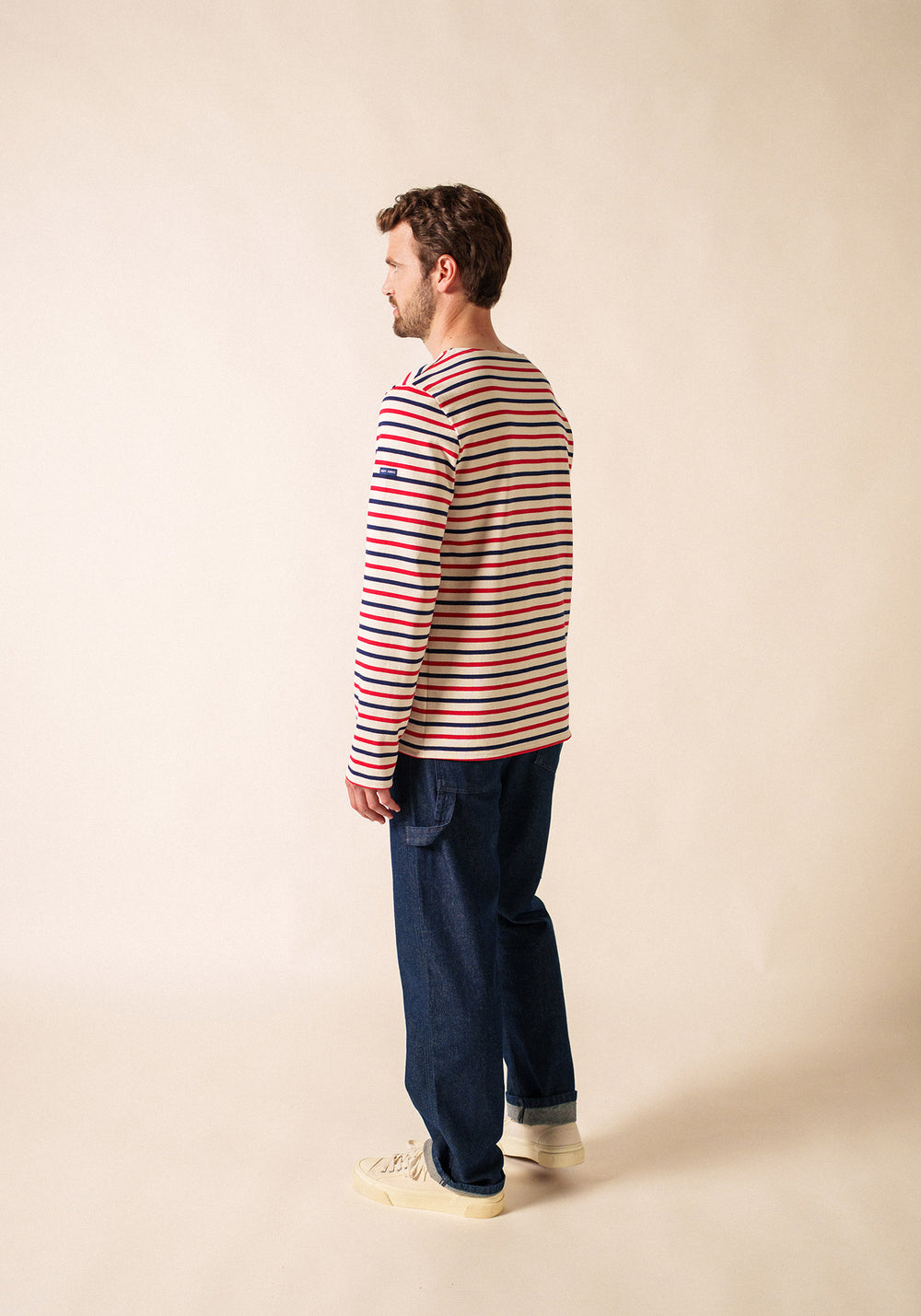 Camisa marinera a rayas tricolores Meridien unisex - regular fit, de algodón grueso (ECRU/MARIN/TULIPE)