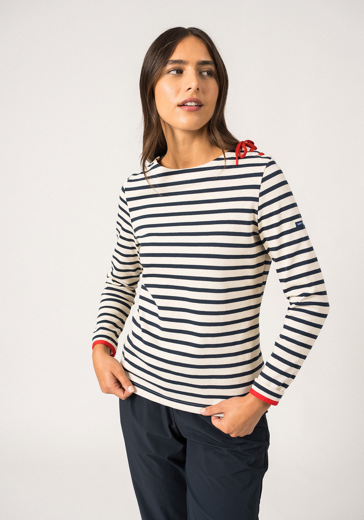 Camisa bretona Cavalaire (ECRU/MARINE/TULIPE)