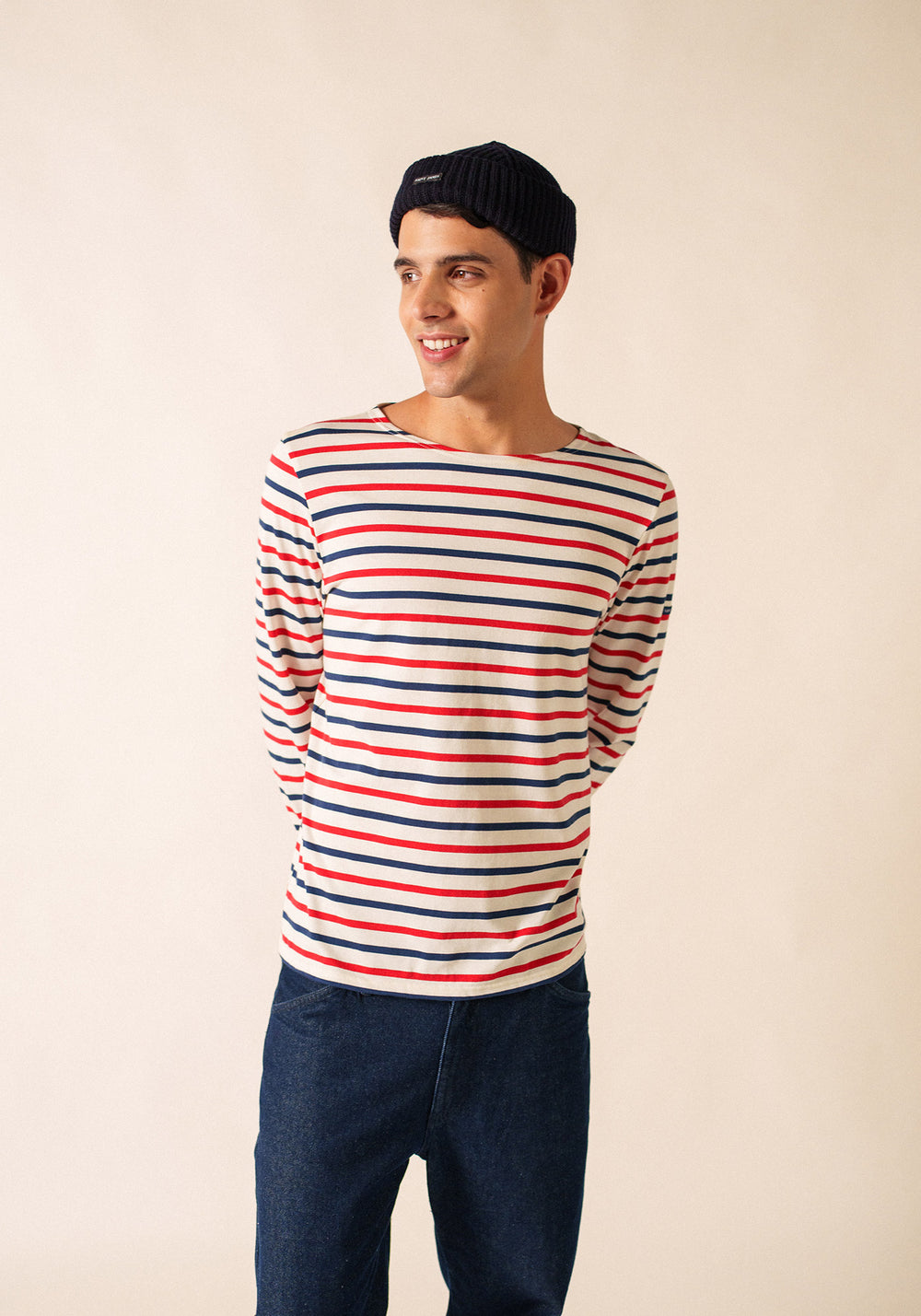 Camisa bretona tricolor Minquiers (ECRU/MARINE/TULIPE)