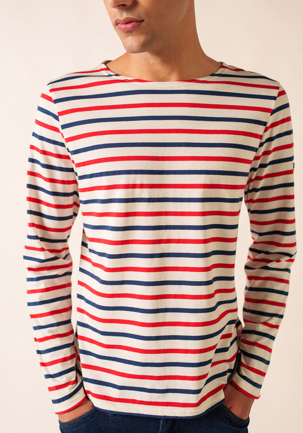 Camisa bretona tricolor Minquiers (ECRU/MARINE/TULIPE)
