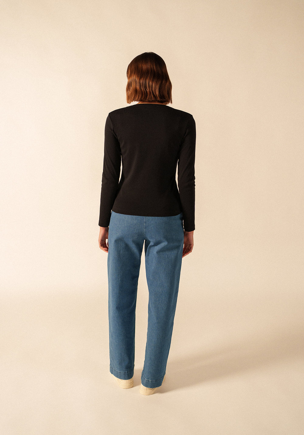 Camiseta de manga larga Celina - cuello redondo, en algodón (NOIR)
