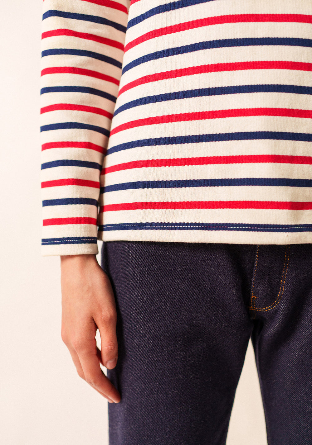 Camisa de rayas tricolores Meridame - regular fit, en algodón grueso (ECRU/MARINE/TULIPE)