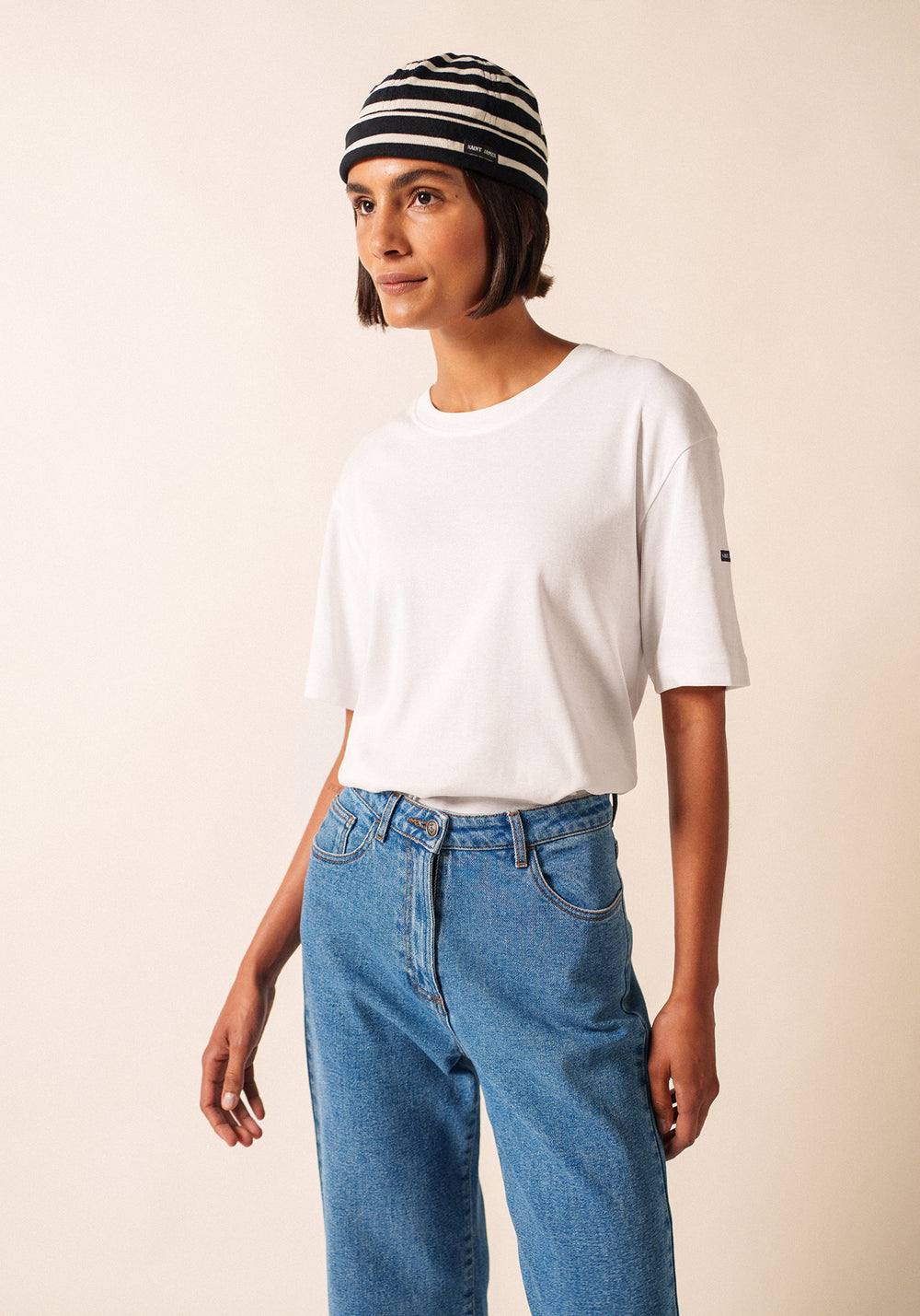 Sombrero de cubierta Miki Meridien - a rayas, de algodón grueso (NOIR/ECRU)