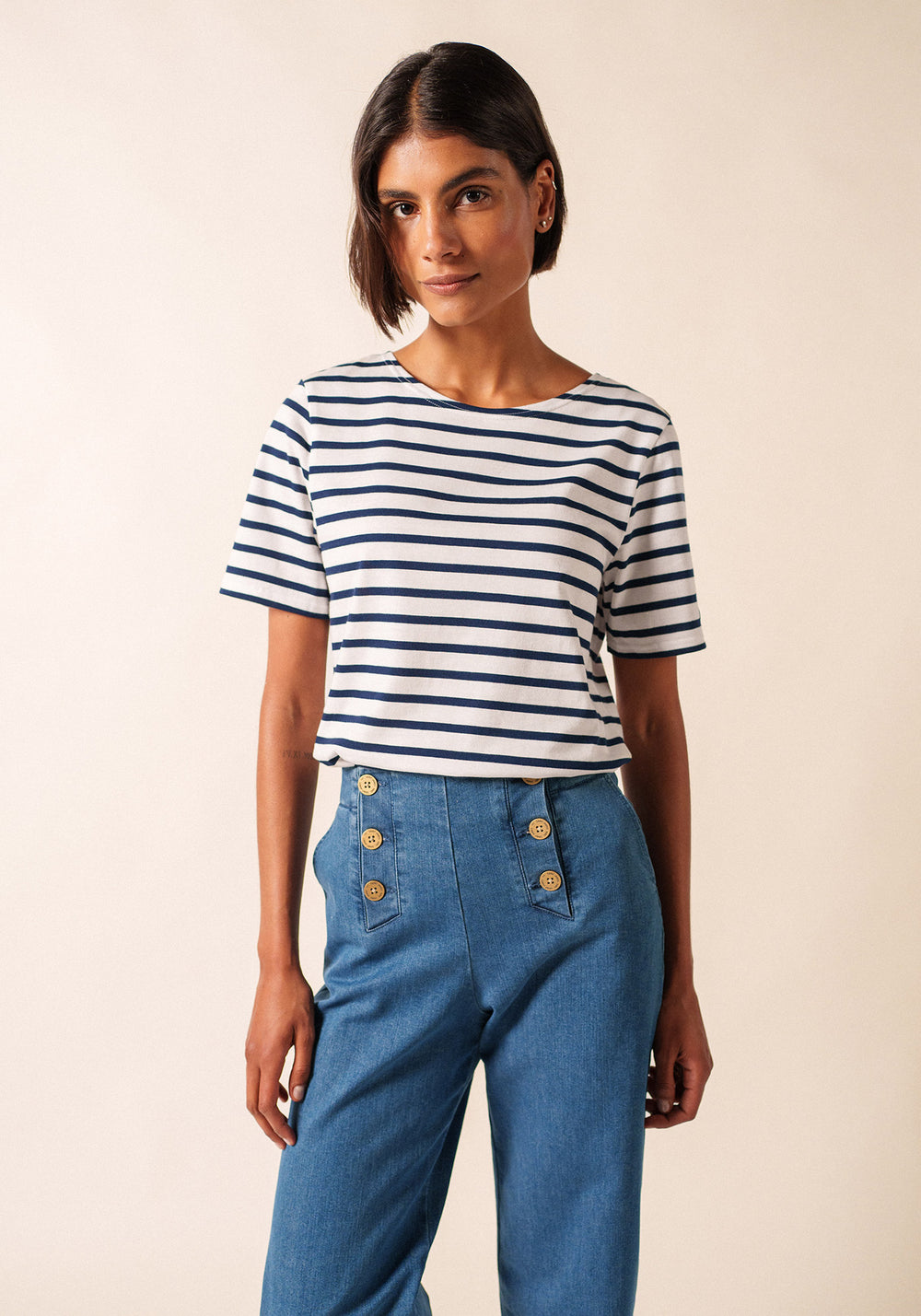 Camisa bretona levantina (NEIGE/MARINE)