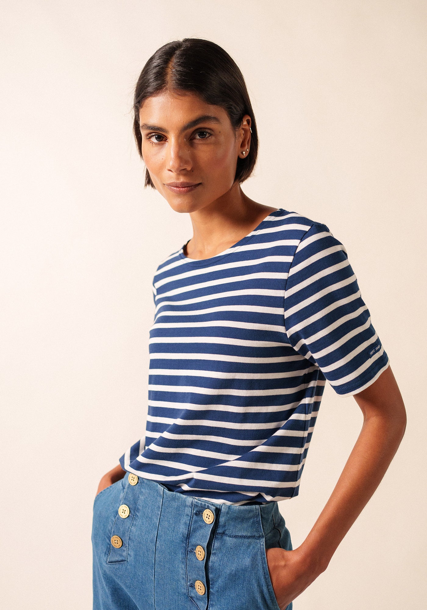 Camisa bretona levantina (MARINE/NEIGE)