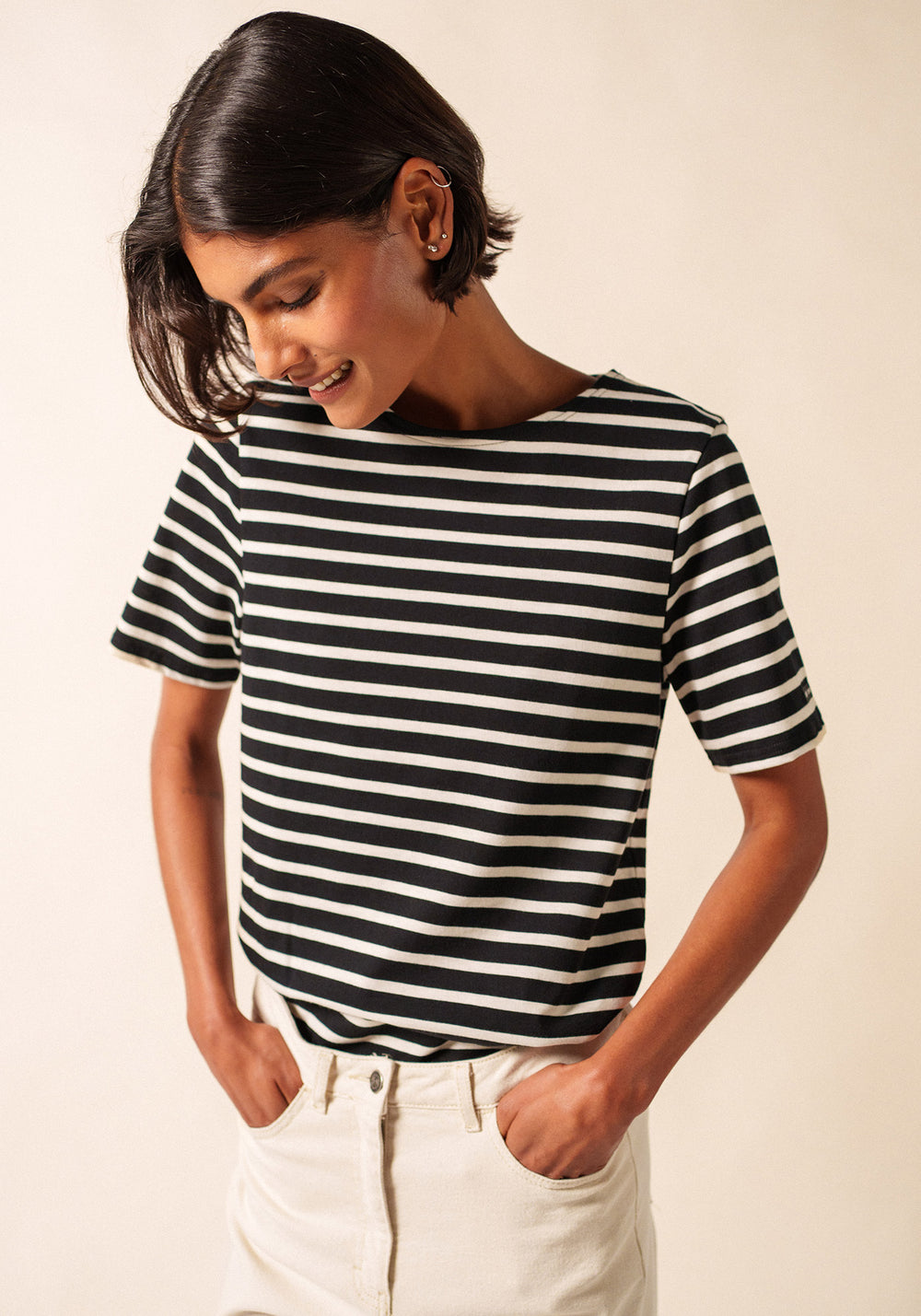 Camisa bretona levantina (NOIR/ECRU)