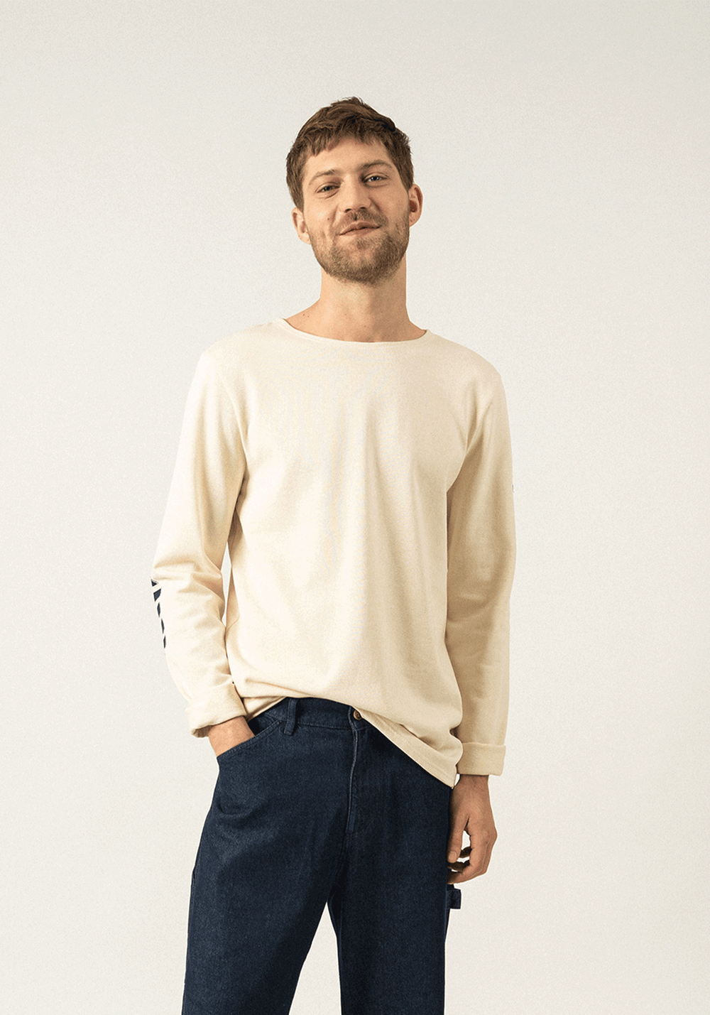 Camisa bretona con parches Méridien (ECRU/NAVY/ECRU)