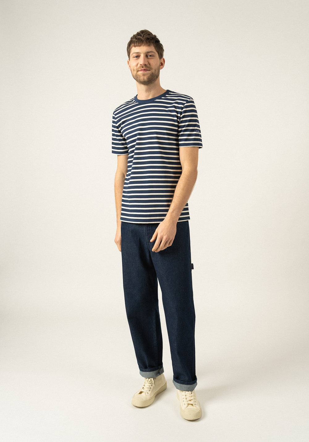 Camiseta de rayas Plouider - cuello redondo, en jersey de algodón (MARINE/ECRU)